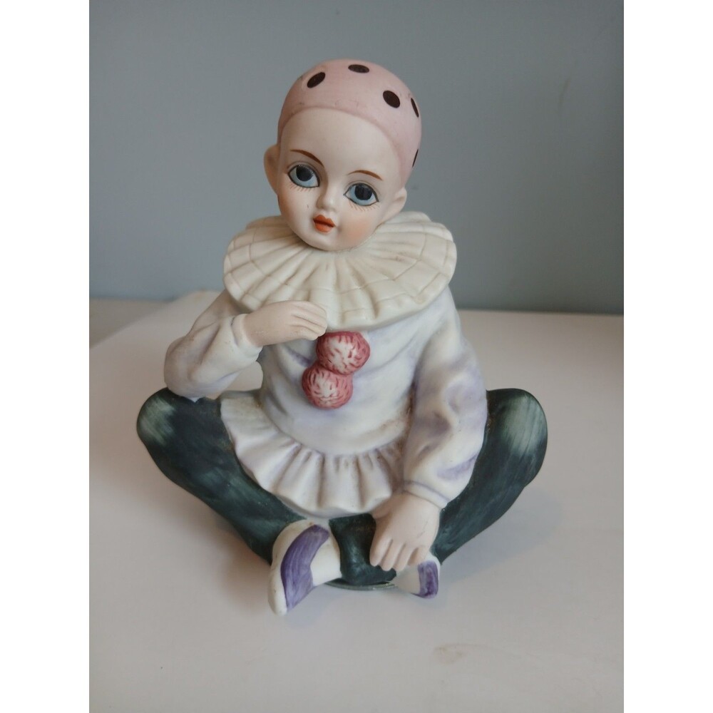 Vtg Pierrot Music Box Mann Japan Harlequin Clown Porcelain “Send in the Clowns”